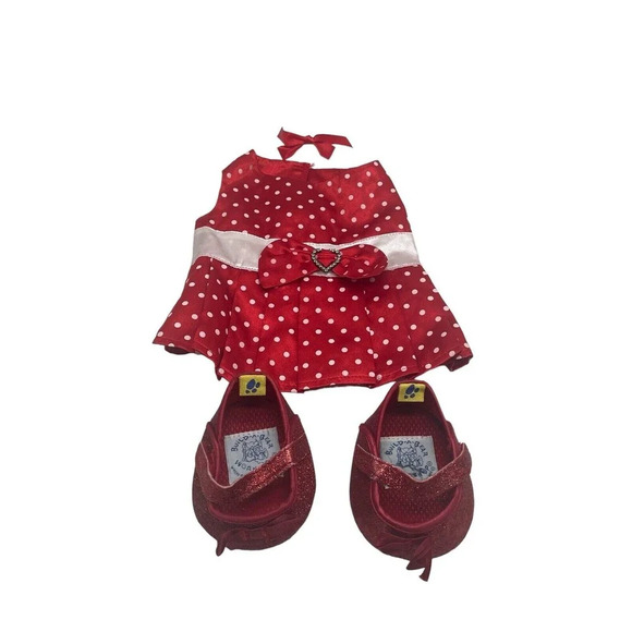 BUILD A BEAR RED POLKA DOT DRESS & RED SHOES - Picture 8 of 14